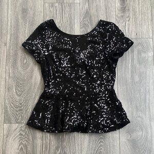 Casual Couture by Green Envelope - Black Sequin Peplum Blouse - Size L